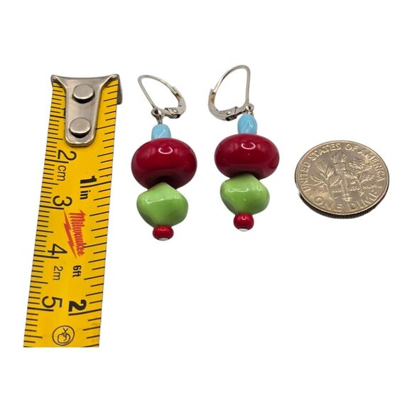Artisan Vibrant Colors Earrings Marked 925 Leverback Red Green Blue Christmas - Picture 4 of 11